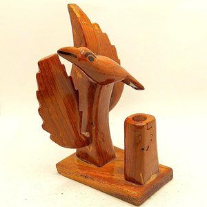 Bird Carving Pen Holder Folk Art Wooden Honduras